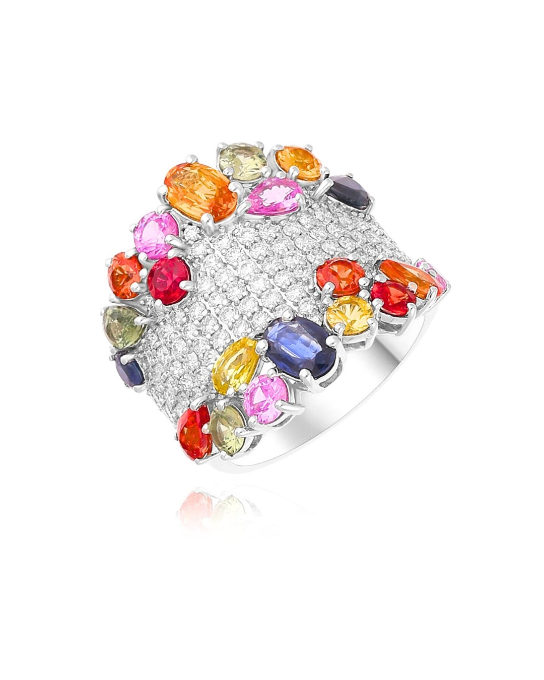 INFINITY COLORS 14KT WHITE GOLD MULTICOLOR SAPPHIRE & DIAMOND RING ...
