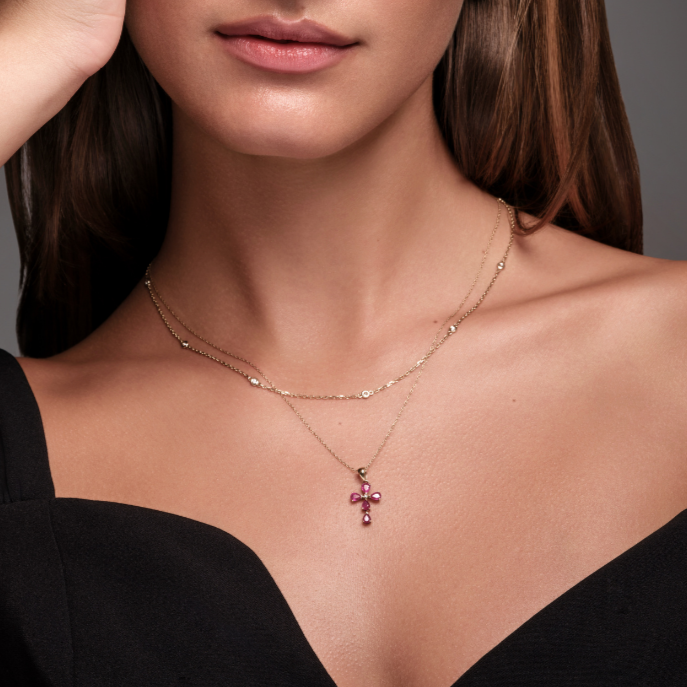 10KT YELLOW GOLD RUBY CROSS PENDANT