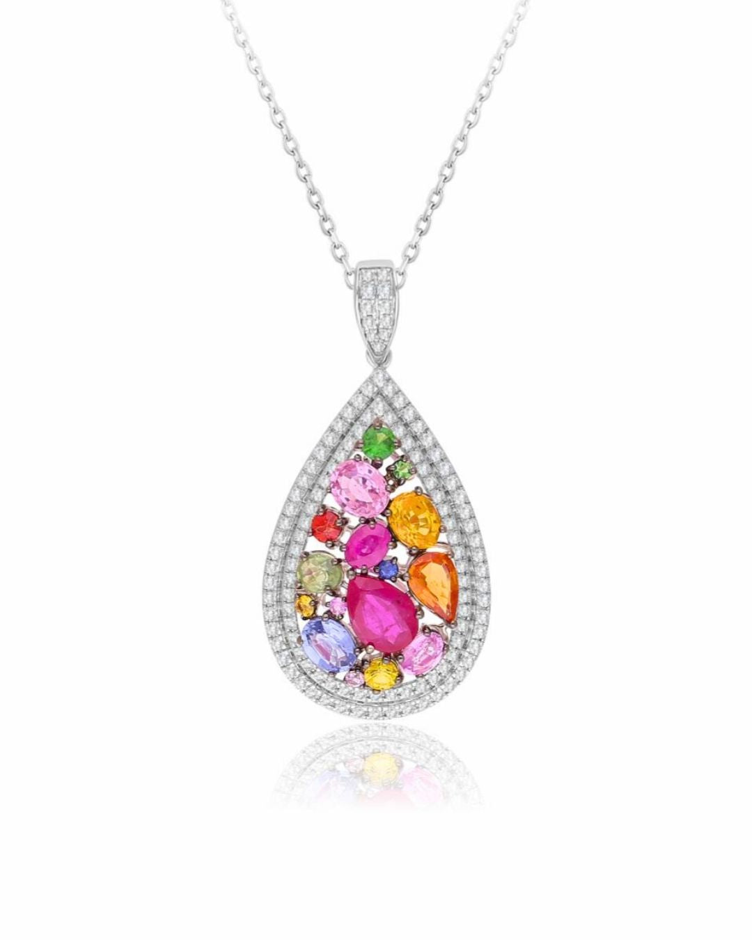 14KT WHITE GOLD INFINITY COLORS TEARDROP PENDANT
