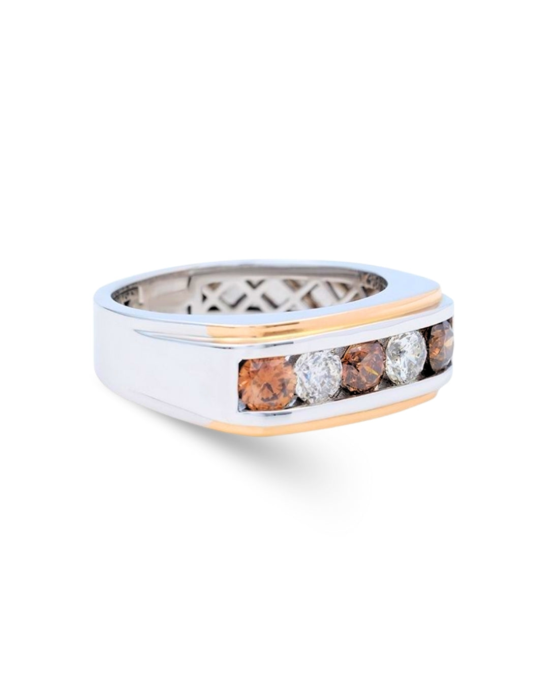 14KT TWO TONE MEN'S BROWN & WHITE DIAMOND RING