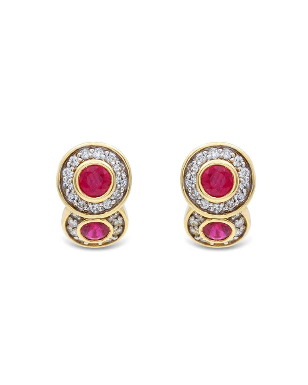 14KT YELLOW GOLD RUBY & DIAMOND EARRING