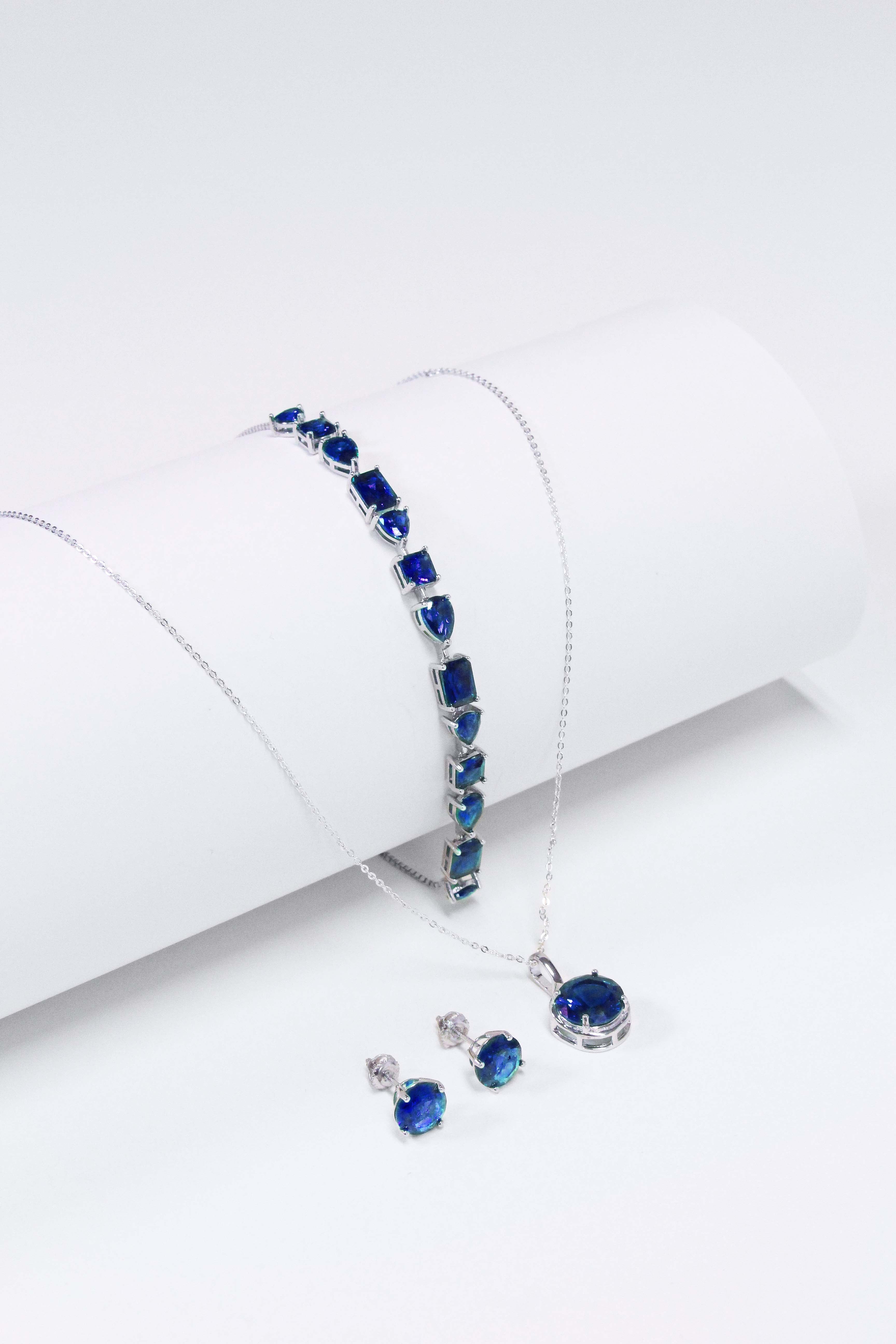 Radiant Sapphire Jewelry Set (Synthetic)